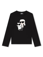 T-shirt per bambina Karl Lagerfeld Kids nero con stampa Ikonik Karl - Rubino Kids