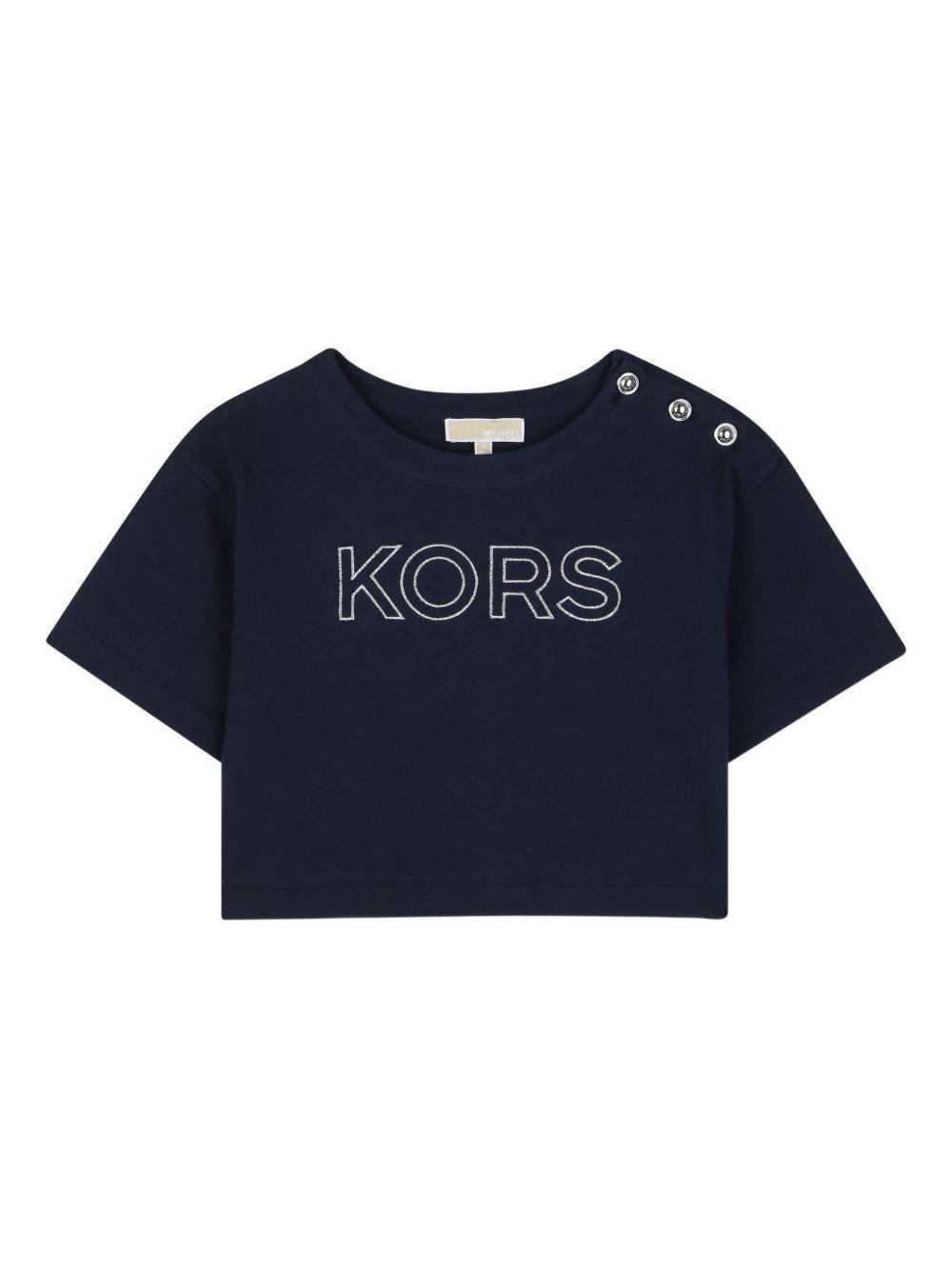 T-shirt per bambina Michael Kors Kids blu con bottoni sulla spalla - Rubino Kids