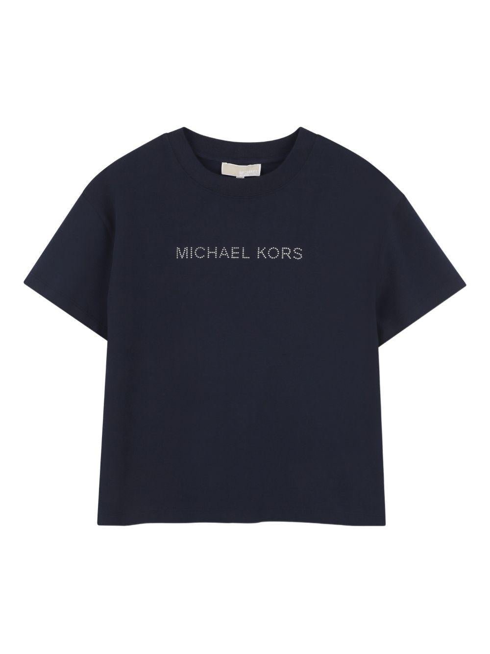 T-shirt per bambina Michael Kors Kids blu con stampa logo - Rubino Kids