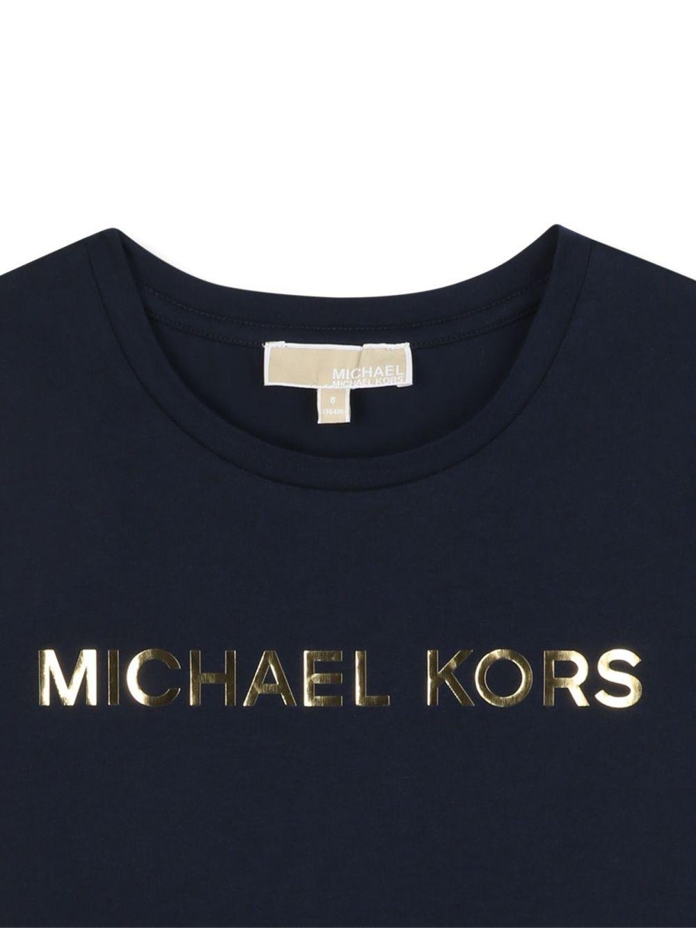 T-shirt per bambina Michael Kors Kids nero con logo dorato - Rubino Kids
