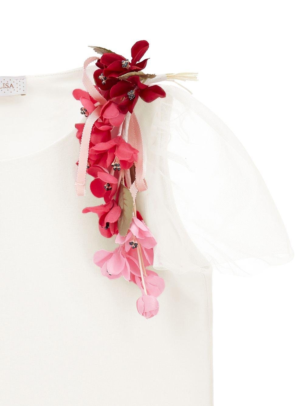 T-shirt per bambina Monnalisa bianca con applicazione a fiori - Rubino Kids