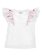 T-shirt per bambina Monnalisa bianca con ruches - Rubino Kids