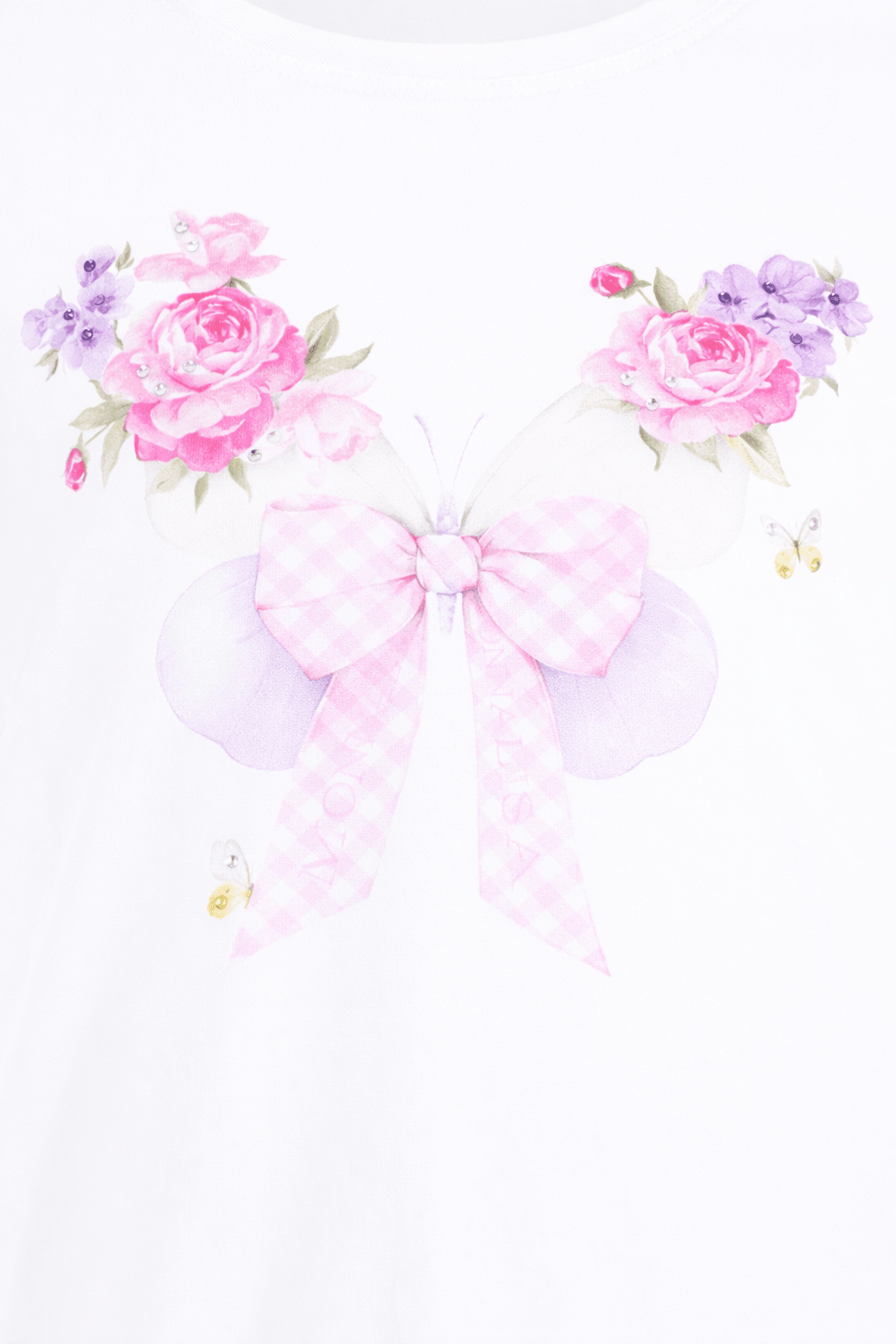 T-shirt per bambina Monnalisa bianca con stampa farfalle sul davanti - Rubino Kids