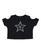 T-shirt per bambina Monnalisa nera con stampa stella - Rubino Kids