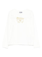 T-shirt per bambina Moschino Kids bianca con ricamo con fiocco - Rubino Kids
