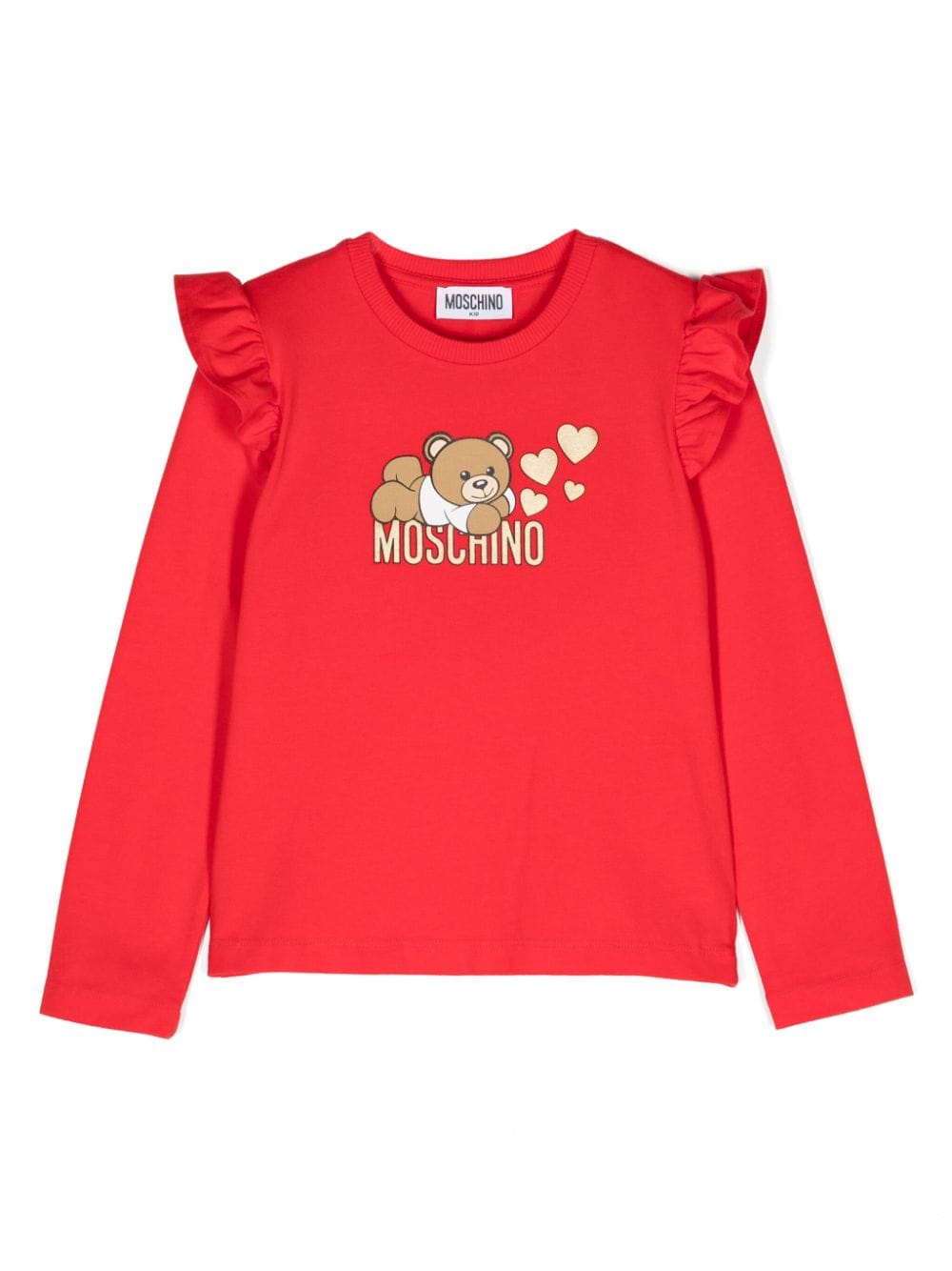 T-shirt per bambina Moschino Kids rosso con ruches sulla spalla - Rubino Kids