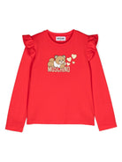 T-shirt per bambina Moschino Kids rosso con ruches sulla spalla - Rubino Kids