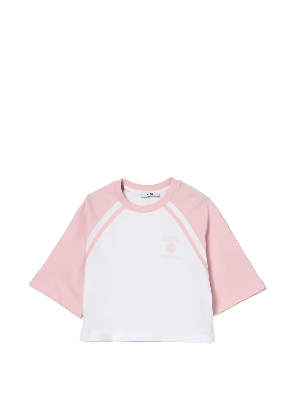 T-shirt per bambina MSGM Kids bianca a maniche raglan - Rubino Kids