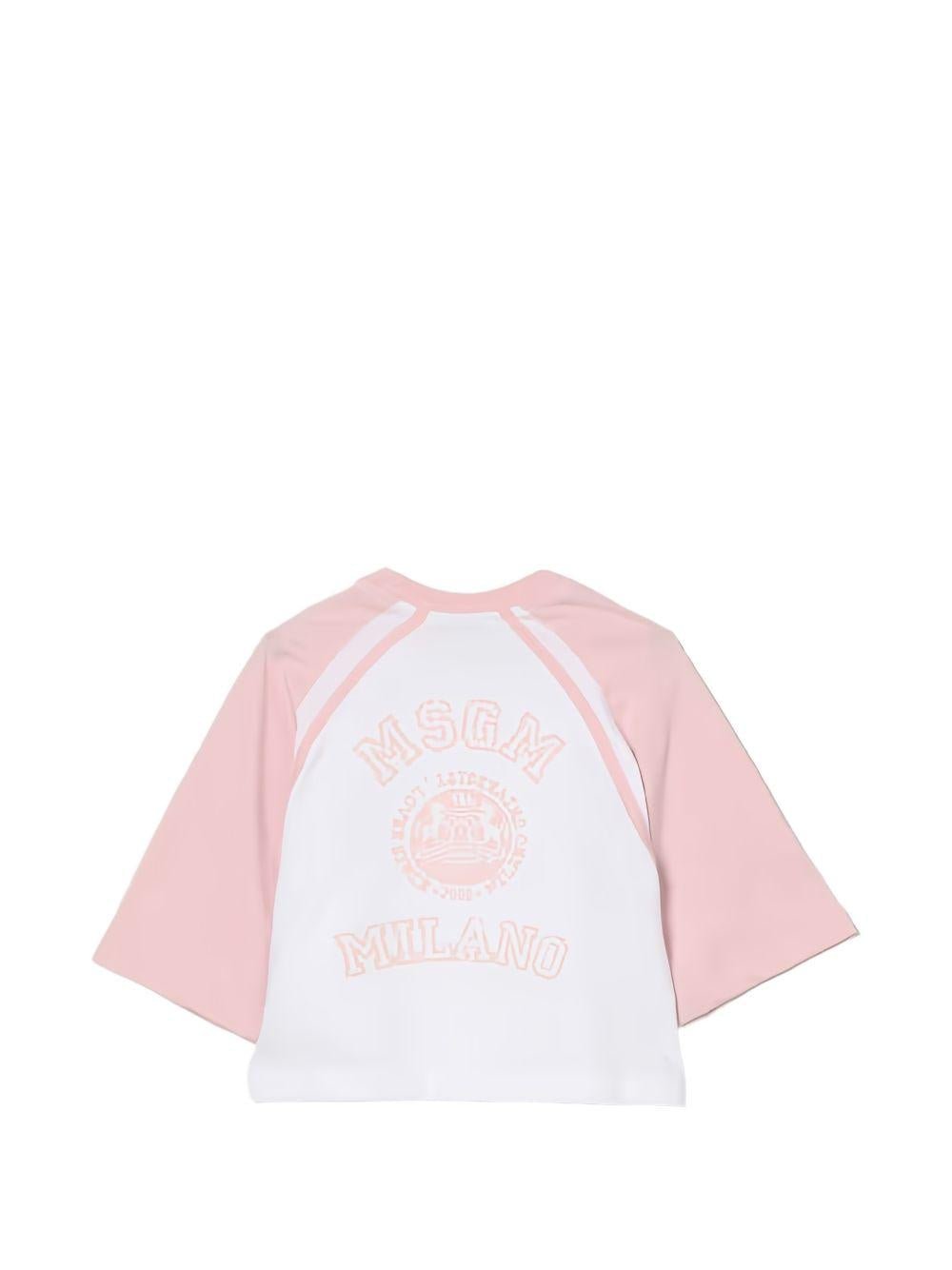 T-shirt per bambina MSGM Kids bianca a maniche raglan - Rubino Kids