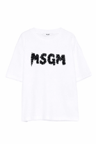 T-shirt per bambina MSGM Kids bianca con applicazione logo - Rubino Kids