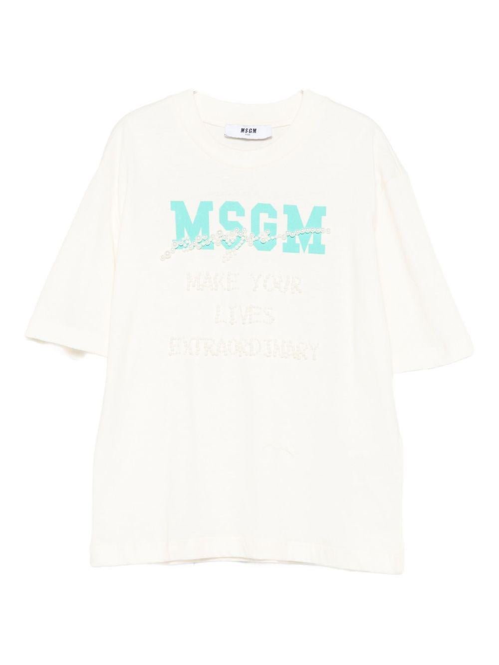 T-shirt per bambina MSGM Kids bianca con logo sul davanti - Rubino Kids