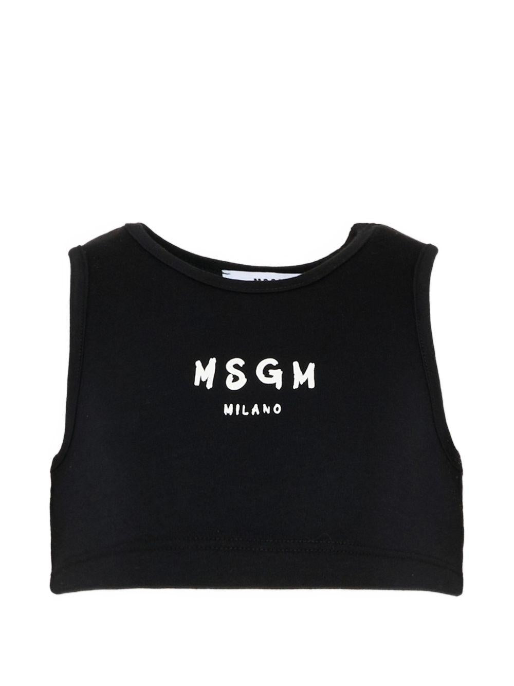 T-shirt per bambina MSGM Kids nera senza maniche - Rubino Kids