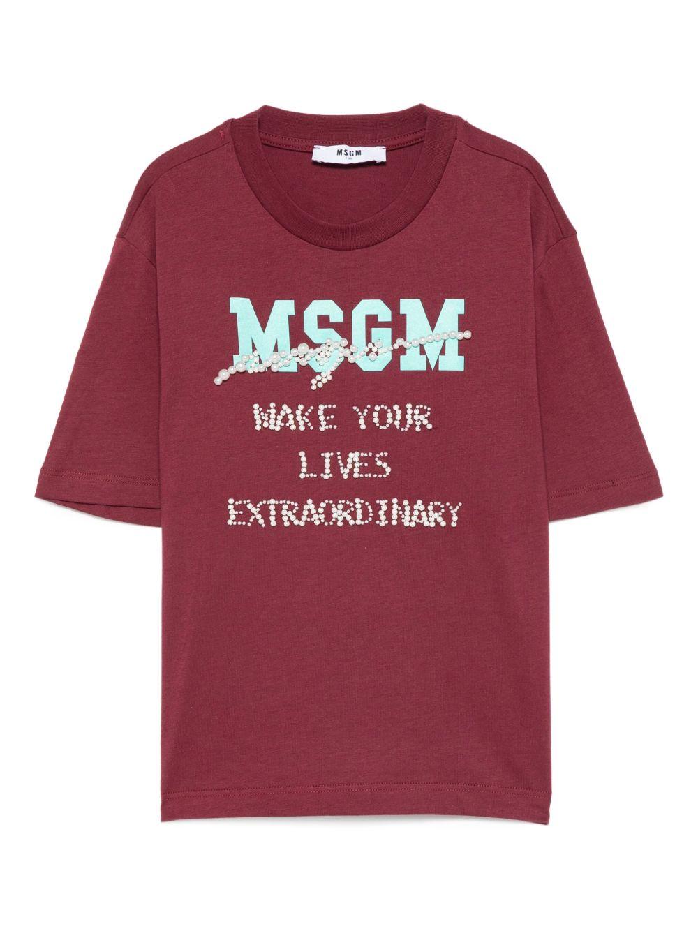 T-shirt per bambina MSGM Kids rossa con logo sul davanti - Rubino Kids