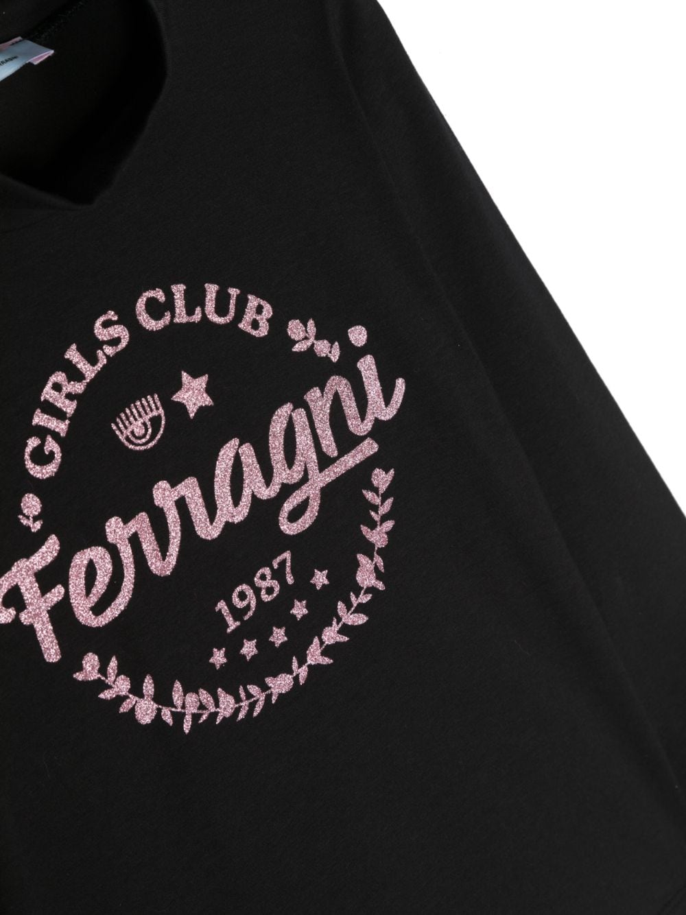 T shirt per bambina nera con logo centrale Chiara Ferragni girls club - Rubino Kids