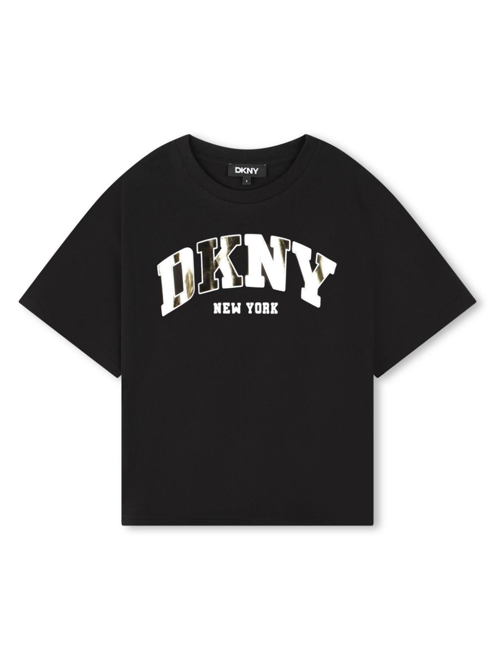 T shirt per bambina nera con logo DKNY oro stampato - Rubino Kids