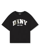 T shirt per bambina nera con logo DKNY oro stampato - Rubino Kids