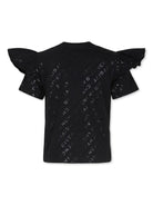 T shirt per bambina nera con logo Givenchy all - over e ruches sulle spalle - Rubino Kids