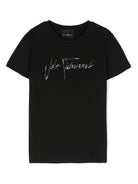 T shirt per bambina nera con logo John Richmond a firma con dettaglio perline - Rubino Kids