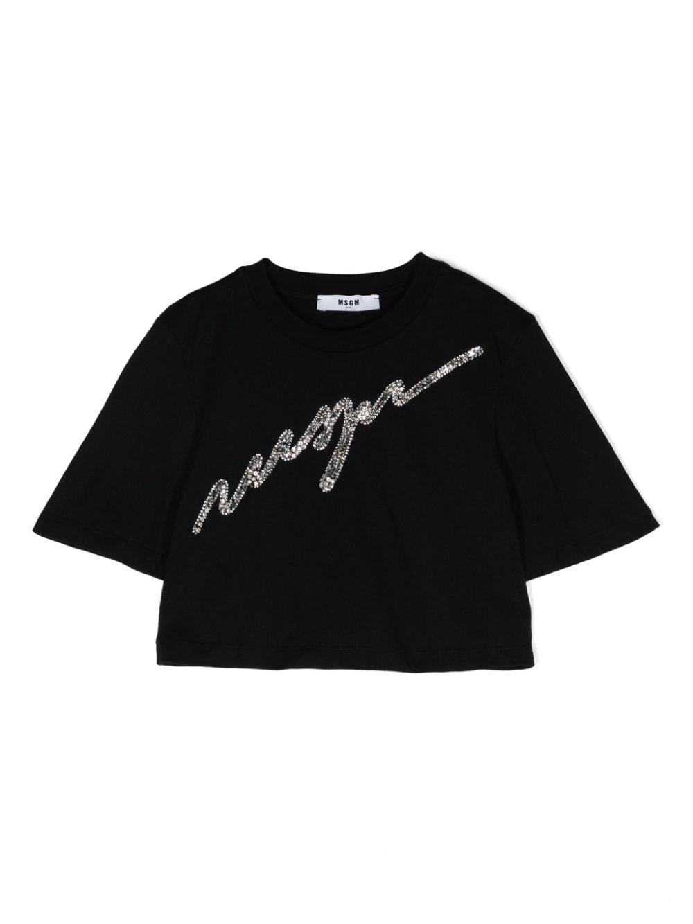 T shirt per bambina nera con logo MSGM in strass - Rubino Kids