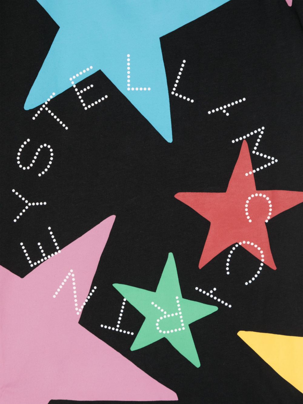 T shirt per bambina nera con stampa stelle multicolor e logo circolare Stella McCartney - Rubino Kids