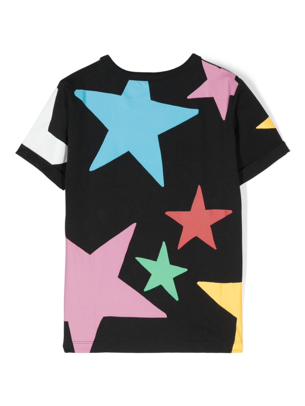 T shirt per bambina nera con stampa stelle multicolor e logo circolare Stella McCartney - Rubino Kids