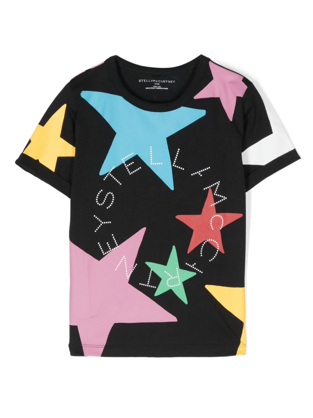 T shirt per bambina nera con stampa stelle multicolor e logo circolare Stella McCartney - Rubino Kids