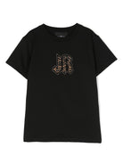 T shirt per bambina nera John Richmond con applicazione centrale JR e contorno borchie - Rubino Kids