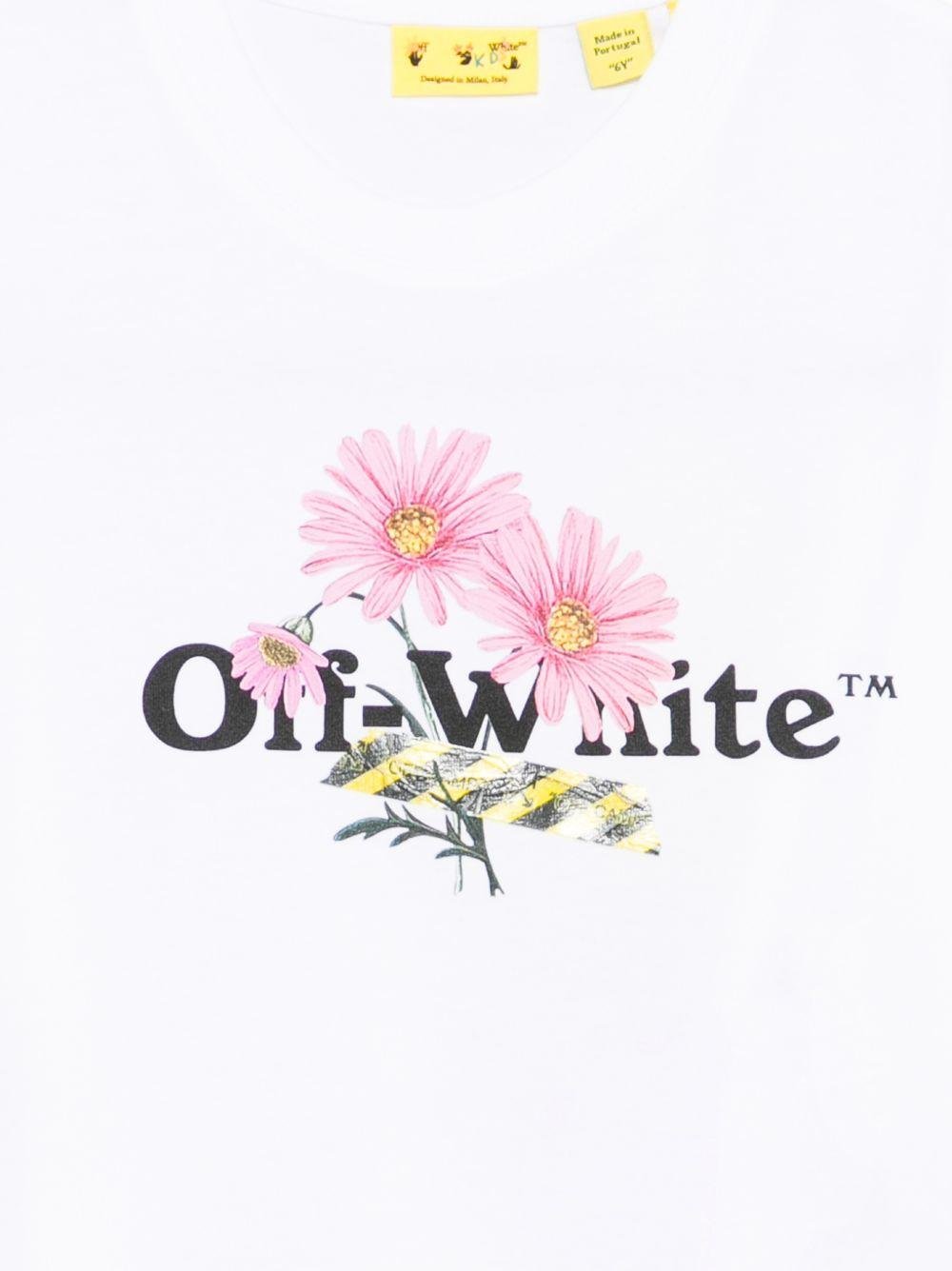 T-shirt per bambina Off - White Kids bianca con stampa grafica floreale sul davanti - Rubino Kids