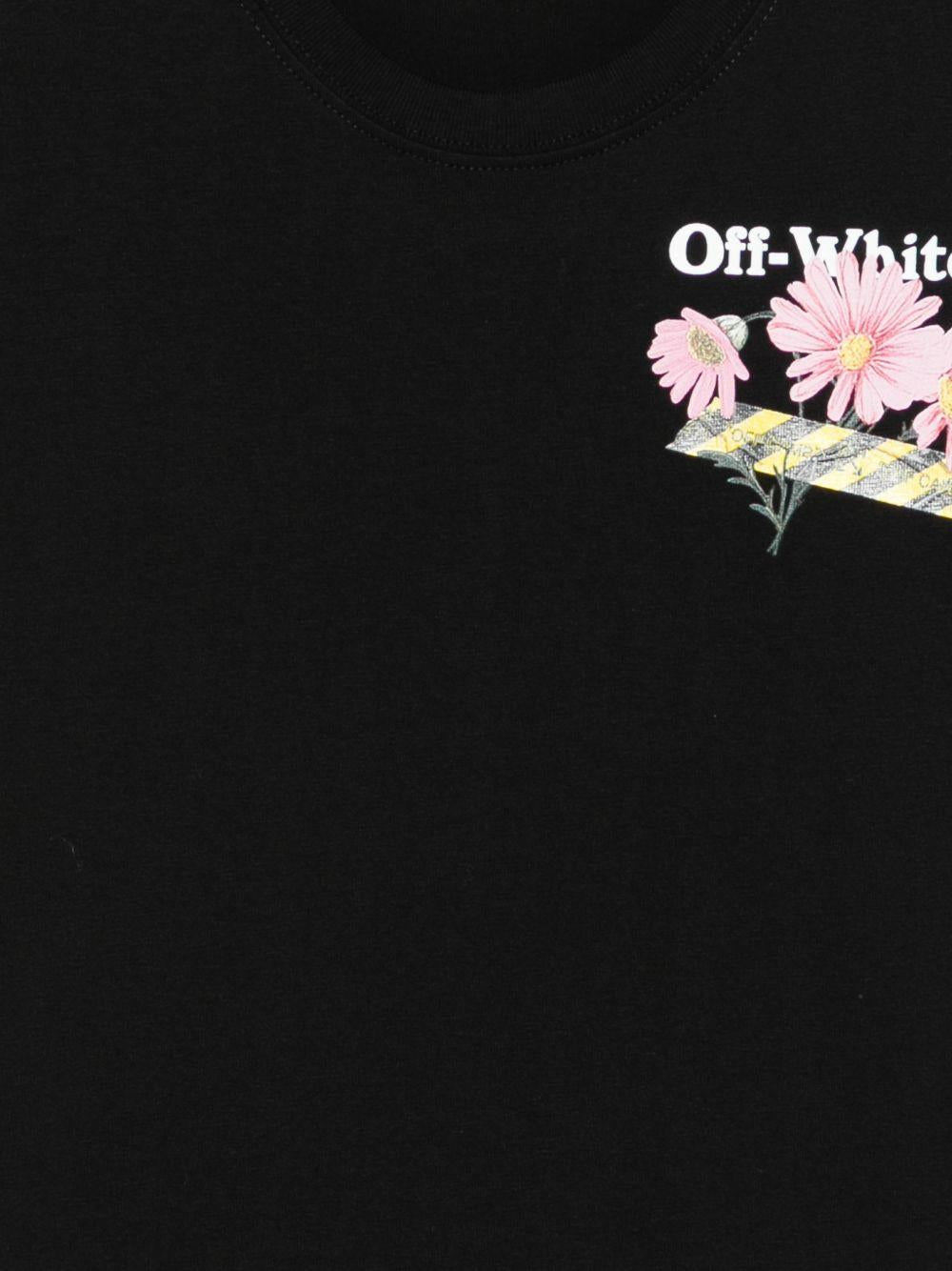 T-shirt per bambina Off - White Kids nera con stampa grafica floreale sul davanti - Rubino Kids