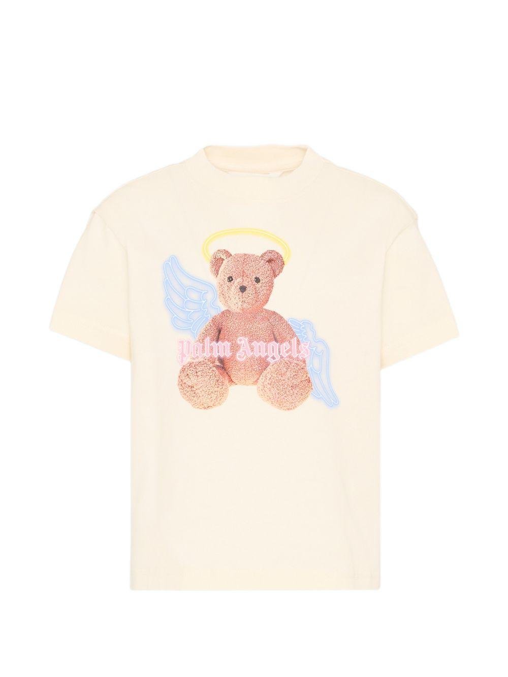T-shirt per bambina Palm Angels Kids beige con stampa Teddy sul davanti - Rubino Kids