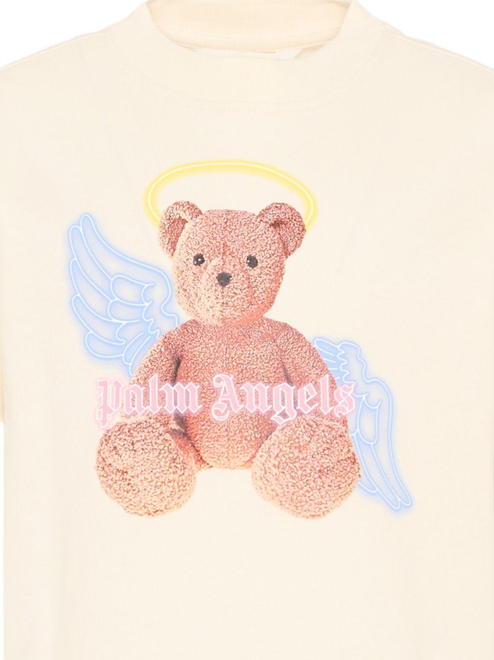 T-shirt per bambina Palm Angels Kids beige con stampa Teddy sul davanti - Rubino Kids