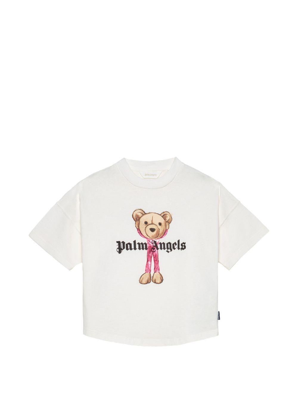 T-shirt per bambina Palm Angels Kids bianca con stampa grafica Teddy Bear - Rubino Kids