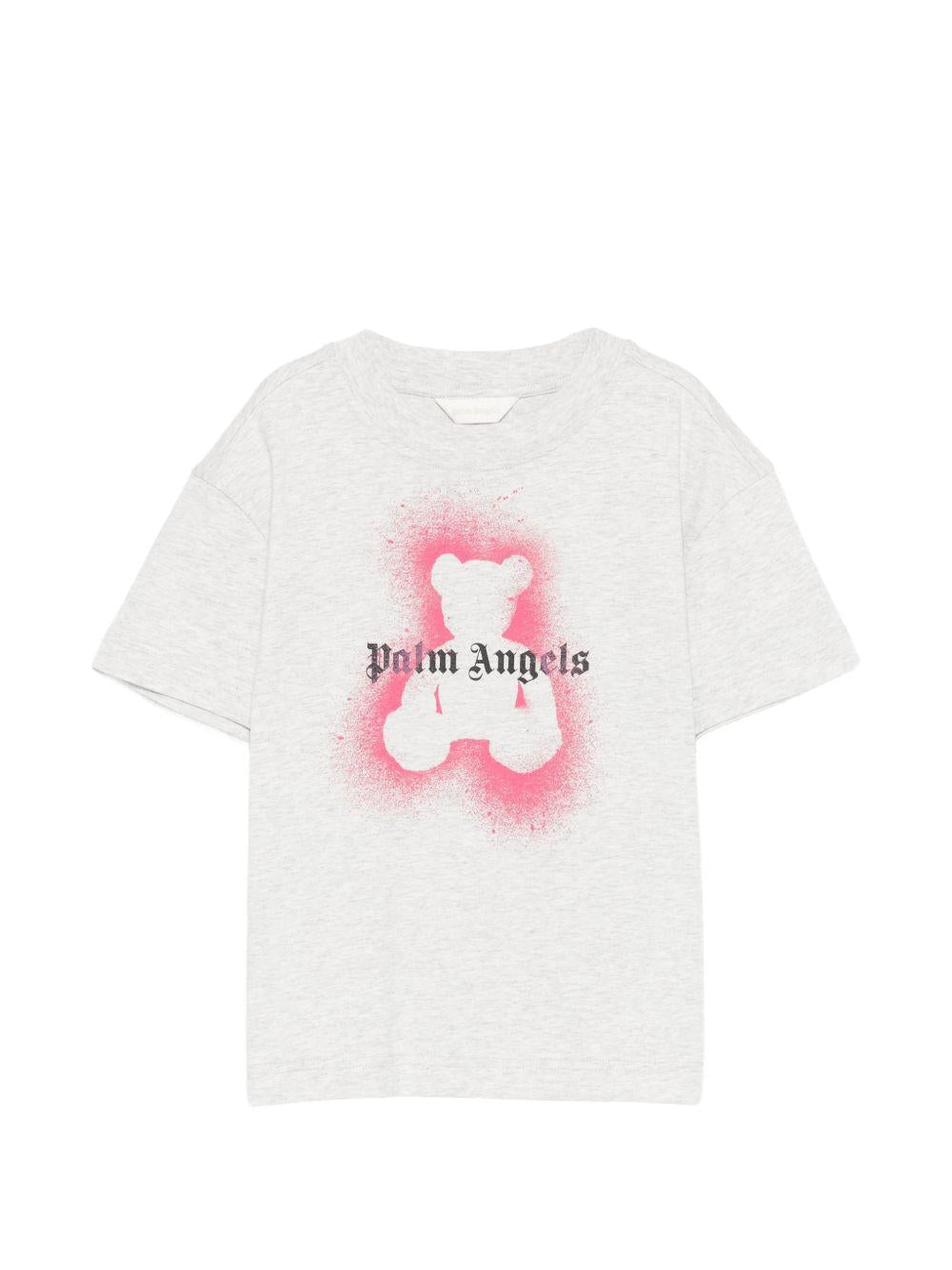 T-shirt per bambina Palm Angels Kids grigia con stampa teddy sul davanti - Rubino Kids