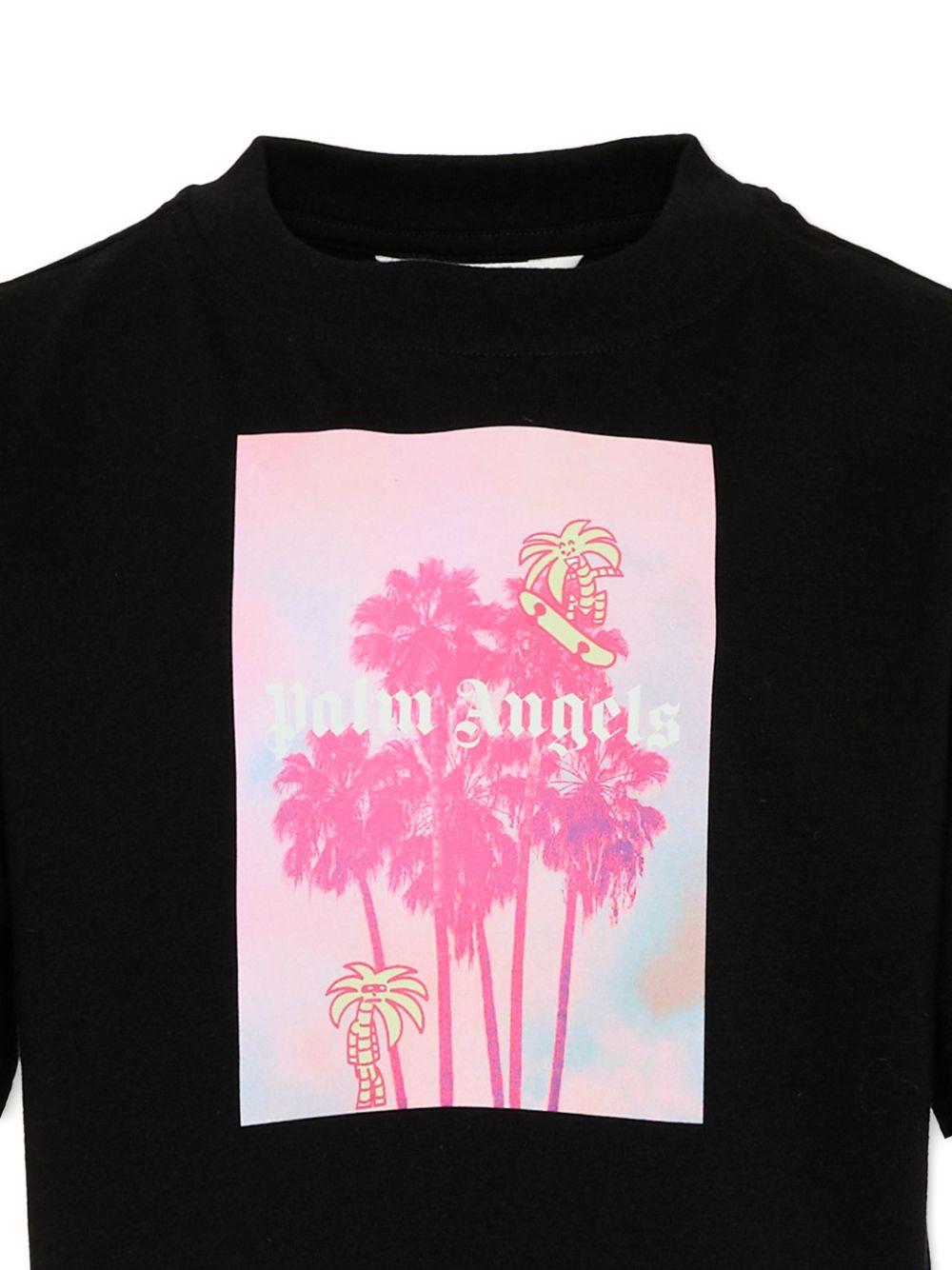 T-shirt per bambina Palm Angels Kids nera con stampa grafica sul davanti - Rubino Kids