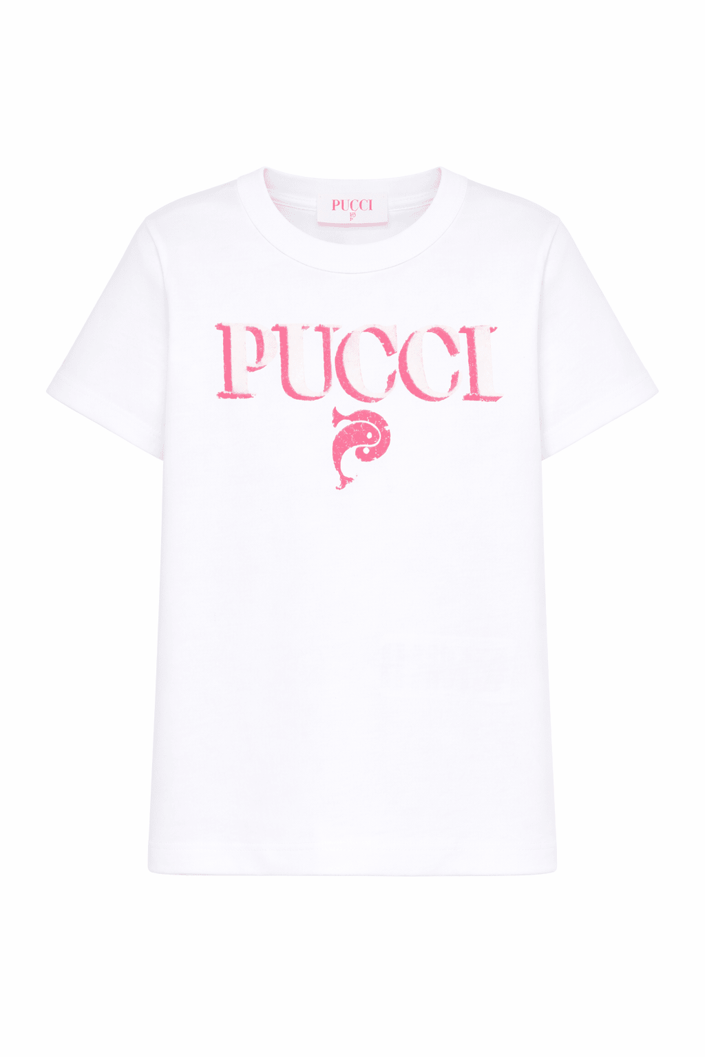 T-shirt per bambina Pucci Junior bianca con stampa logo sul davanti - Rubino Kids