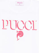 T-shirt per bambina Pucci Junior bianca con stampa logo sul davanti - Rubino Kids