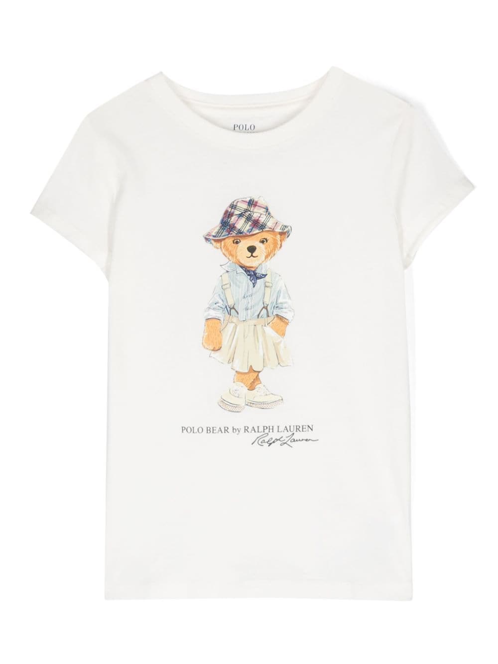 T-shirt per bambina Ralph Lauren Kids bianco con stampa Polo Bear - Rubino Kids