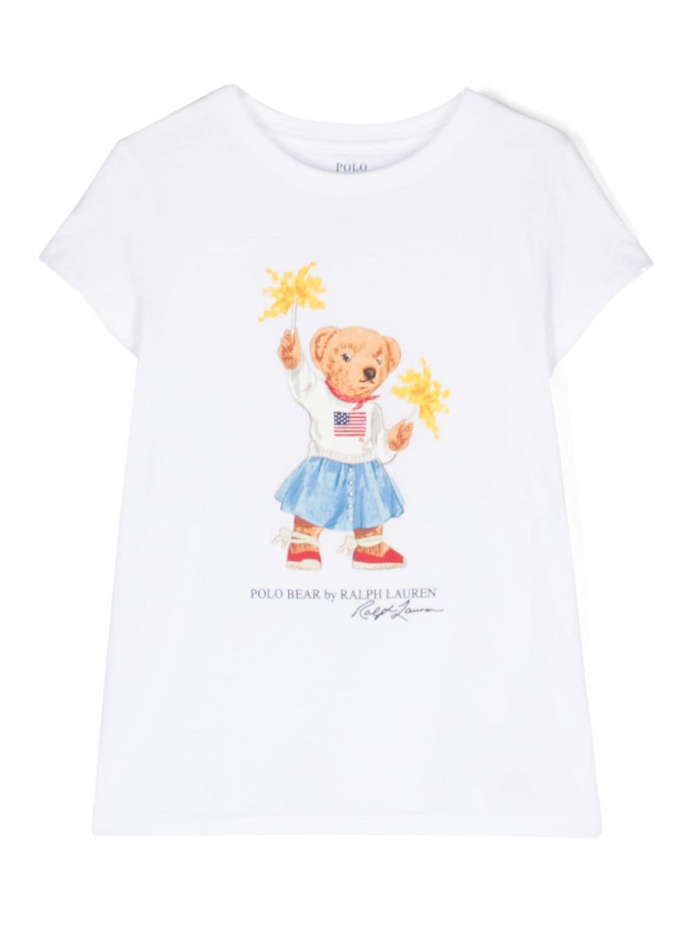 T-shirt per bambina Ralph Lauren Kids bianco con stampa Polo Bear - Rubino Kids