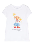 T-shirt per bambina Ralph Lauren Kids bianco con stampa Polo Bear - Rubino Kids