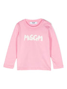 T shirt per bambina rosa a manica lunga con stampa logo MSGM in stile cartone animato - Rubino Kids