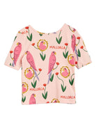 T shirt per bambina rosa baby Mini Rodini con stampa all - over parrocchetti - Rubino Kids