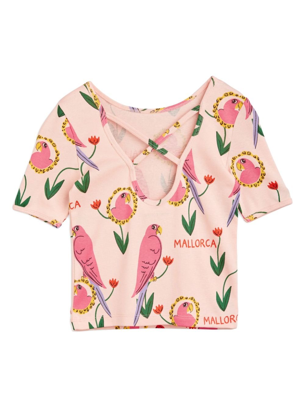 T shirt per bambina rosa baby Mini Rodini con stampa all - over parrocchetti - Rubino Kids