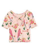 T shirt per bambina rosa baby Mini Rodini con stampa all - over parrocchetti - Rubino Kids