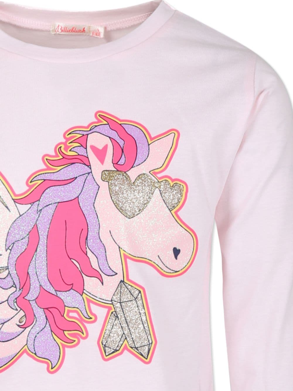 T shirt per bambina rosa Billieblush con stampa unicorno e decorazioni glitter - Rubino Kids