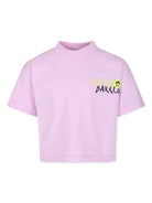 T shirt per bambina rosa con logo Barrow sovrapposto - Rubino Kids