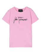 T shirt per bambina rosa con logo John Richmond a firma con dettaglio perline - Rubino Kids