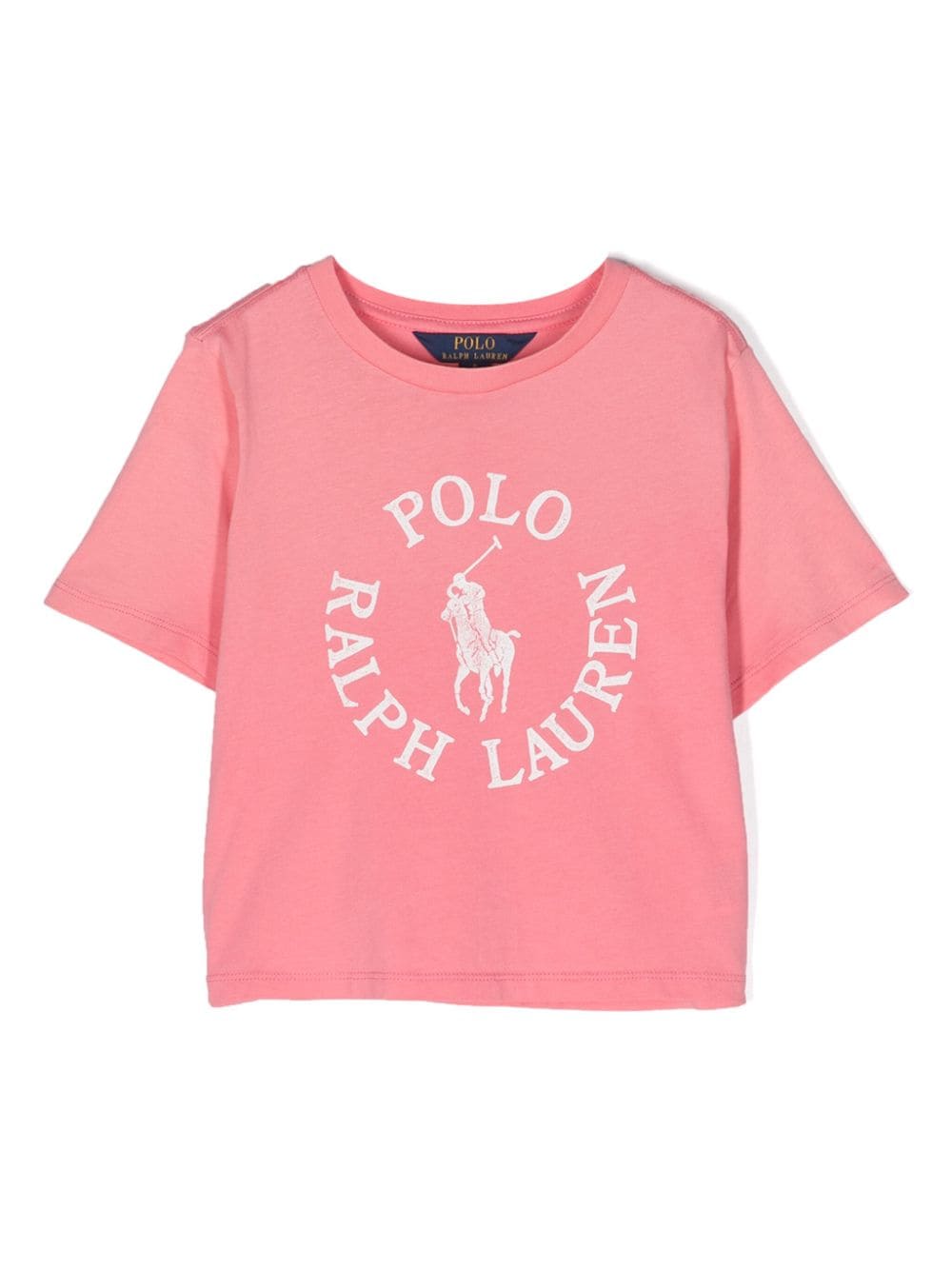 T shirt per bambina rosa con logo Ralph Lauren circolare al centro - Rubino Kids