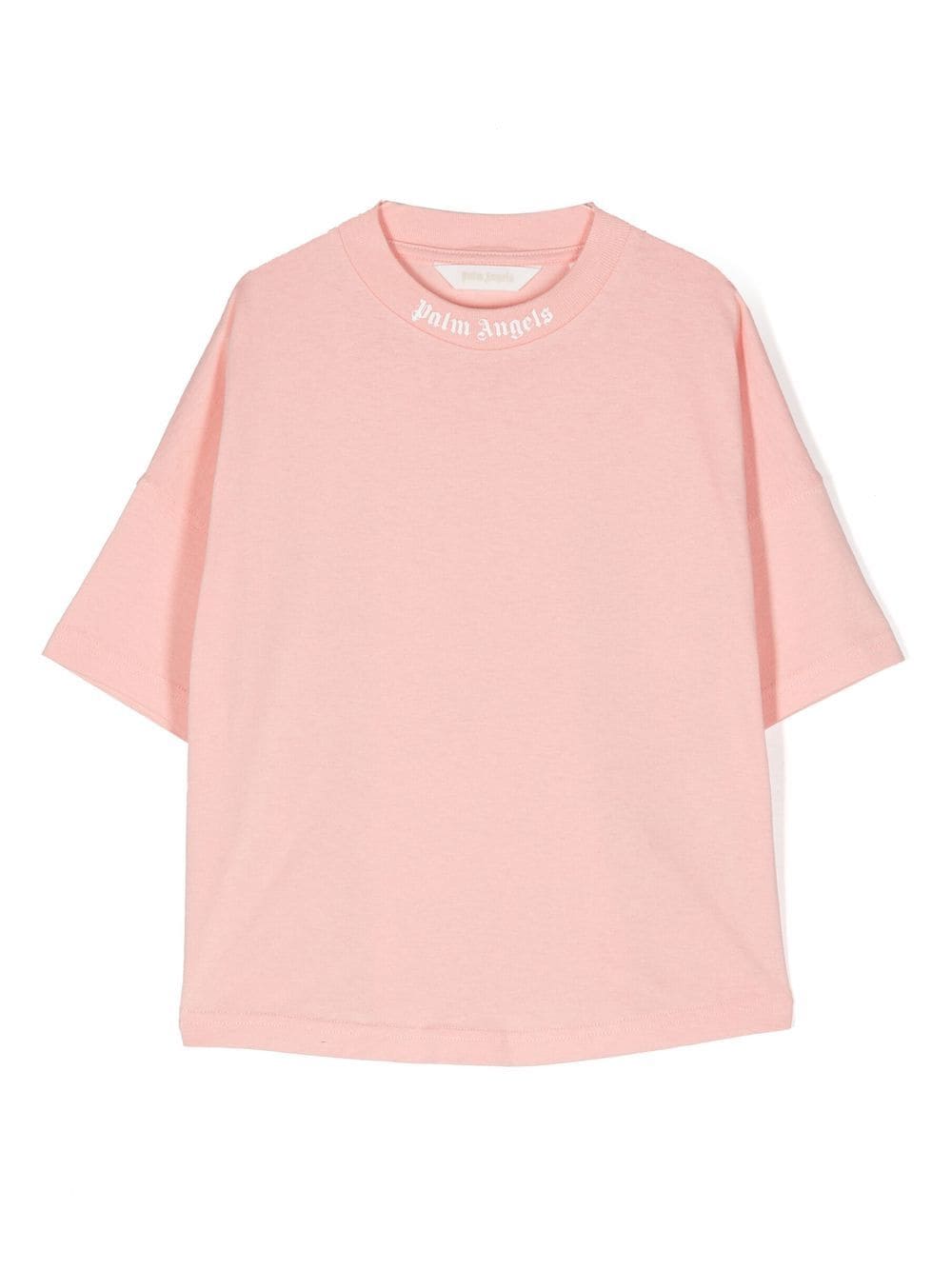 T shirt per bambina rosa con stampa maxi logo Palm Angels kids - Rubino Kids