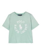 T shirt per bambina verde con logo Ralph Lauren circolare al centro - Rubino Kids