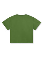 T shirt per bambina verde Kenzo Kids con stampa tigre e uccellino con logo corsivo - Rubino Kids